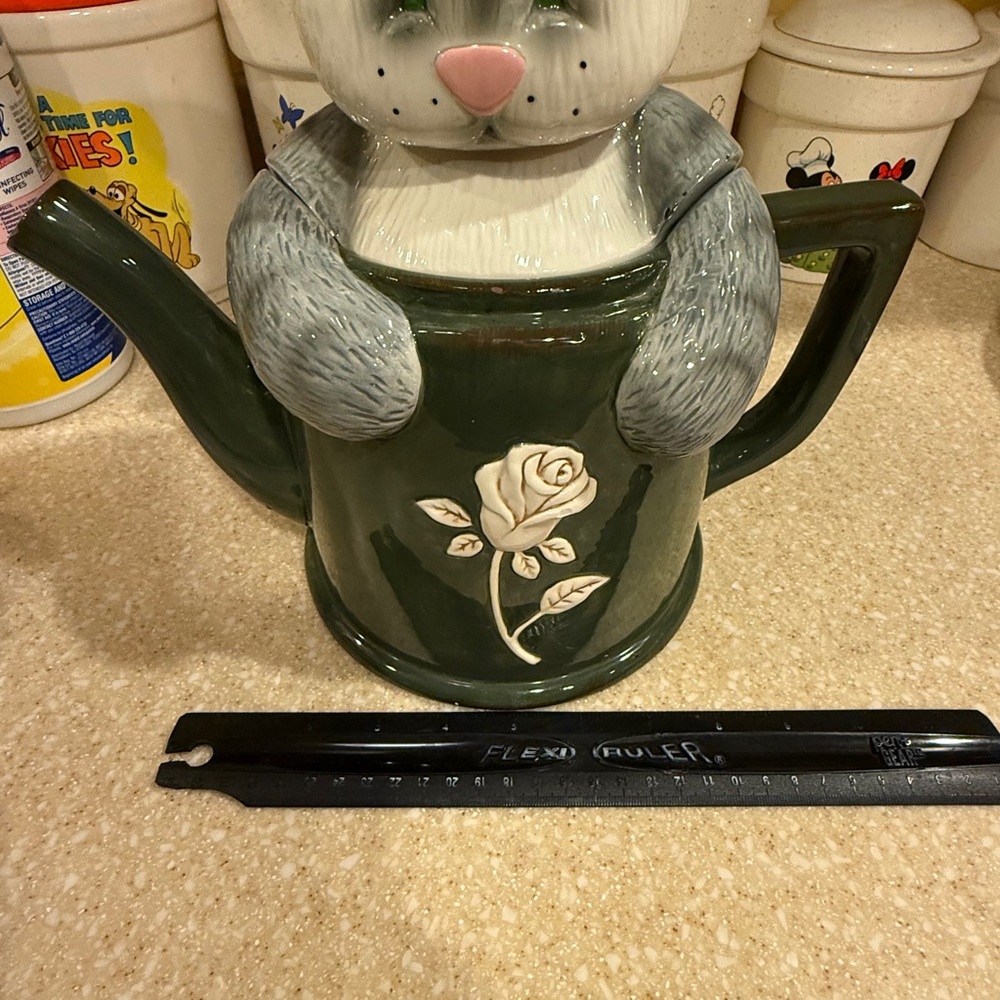 2004 Kenni-Kats Blue Sky Carvers Cat-Shaped Cookie Jar Cat in tea-pot Kitten - Picture 4 of 16